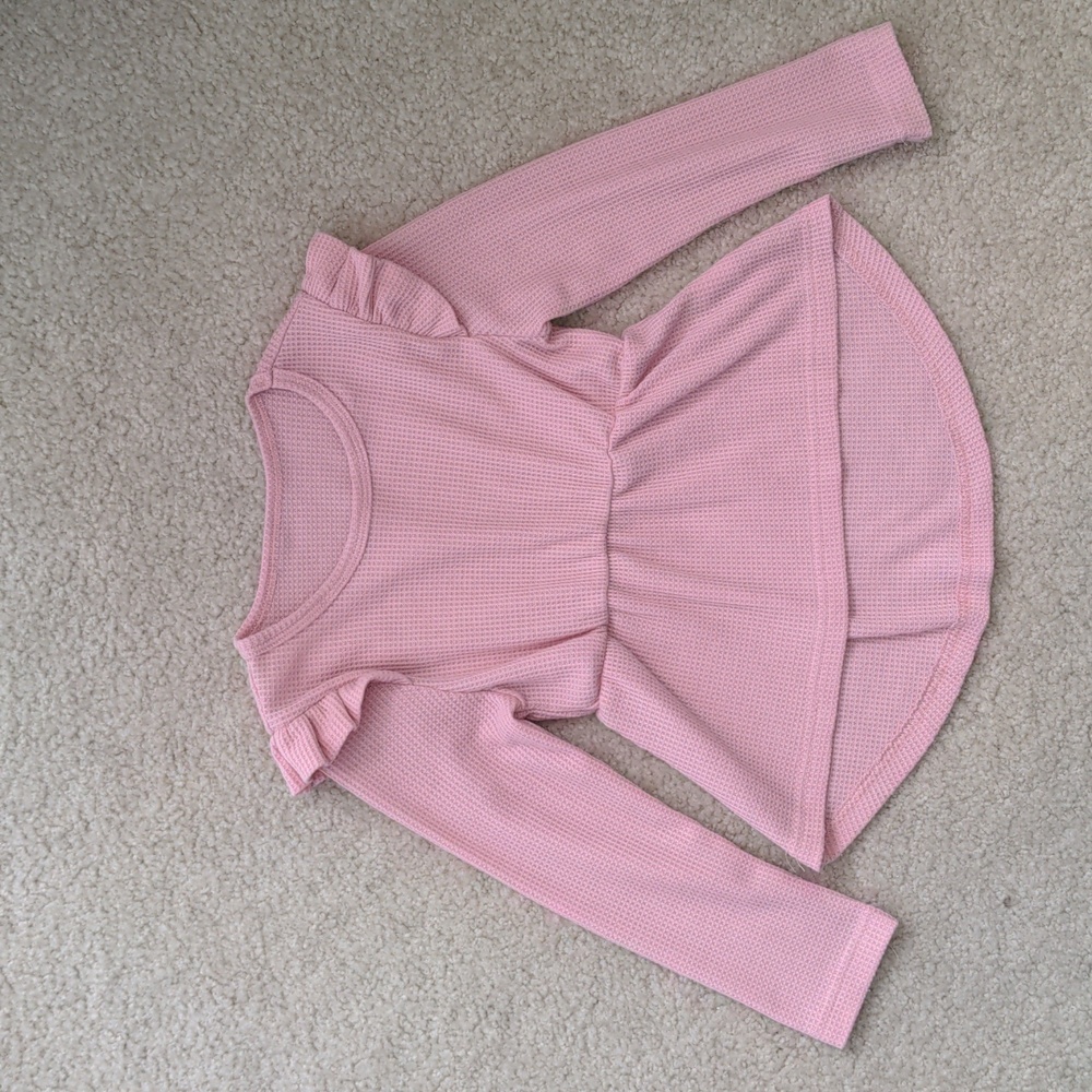 Girls Pink Ruffled Long Sleeve Thermal Hi-Low Top (Size 6)